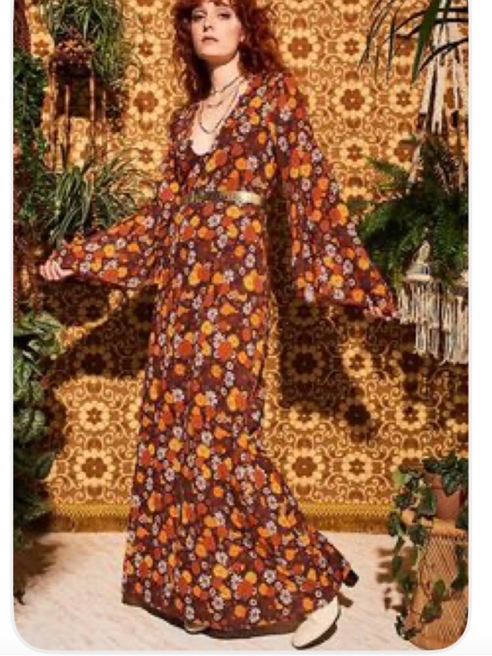 NEW The Hippie Shake Boho Maxi Dress 6 Daisies Trumpet Sleeves Retro Flowy - Picture 14 of 14